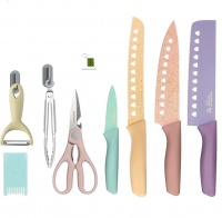 Colorful Non Stick Kitchen Knife Set 8 Pieces and Key Holder