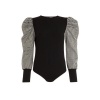 Quiz Ladies Black Gingham Puff Sleeve Bodysuit - Black Photo