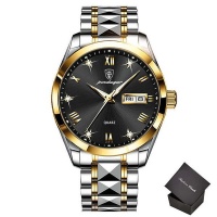 Poedagar Silver and Gold Stainless Steel Mens Watch with Blue Dial