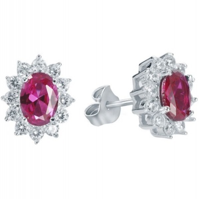 Photo of Kays Family Jewellers Oval Ruby Halo Studs on 925 Silver