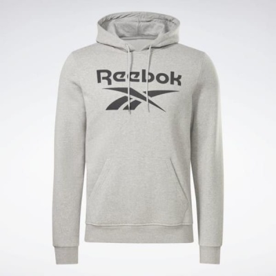 Reebok Mens Identity Fleece Stacked Logo Pullover Hoodie Medium Grey