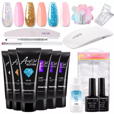Acryl Gel Complete Poly gel Set 2 Kit with Nail Lamp