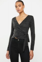 Womens Missguided Brushed wrap top black