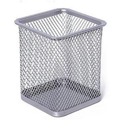 Wire Mesh Large Square Pencil Cup Silver