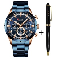 Curren Luxury Mens Watch With Luminous Hands With Blue Design