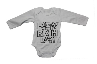 Photo of BuyAbility Happy Birthday - Letter Design - Long Sleeve - Baby Grow