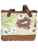 Fino Straw /Canvas Bag with Faux leather handles and front beading pattern Photo