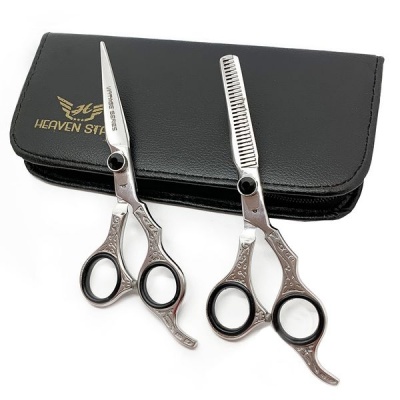 Photo of Pro Scissors Barber Hairdressing Scissor & Thinning Shear 6.5" Vintage Silver Series Set