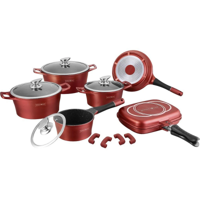 Photo of Royalty Line 15 Piece Marble Coating Cookware Set - Burgundy