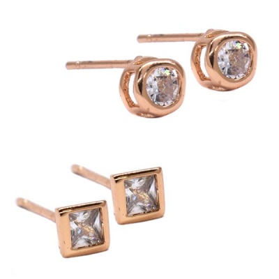 Photo of Idesire 2 Pack Gold Plated Round And Square Cubic Zirconia Stud Earrings