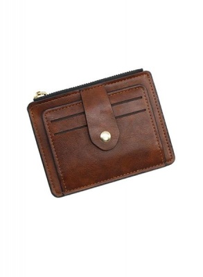 Leather Card Holder Wallet With Zipper Brown