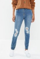 Womens Missguided Petite Sinner Distress Knee Highwst Jean Blue