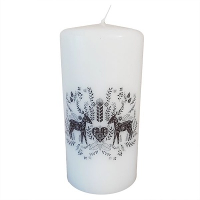 Photo of The Nordic Collection Nordic Scandinavian Christmas Deer & Heart Printed Pillar Wax Candle