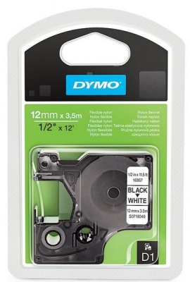 Photo of Dymo D1 12mm x 3.5m Black on White Flexible Nylon Tape
