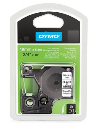 Photo of Dymo D1 19mm x 5.5m Black on White Permanent Polyester Tape