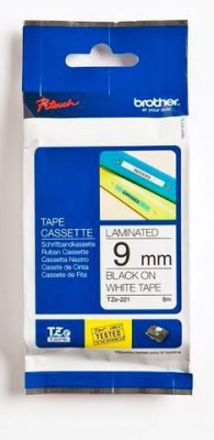 Photo of Brother TZ-221 9mm x 8m Black on White Laminated Tape
