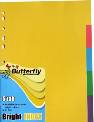 Butterfly A4 File Dividers Bright Board 5 Tab