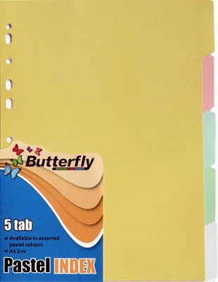 Butterfly A4 File Dividers Pastel Board 5 Tab