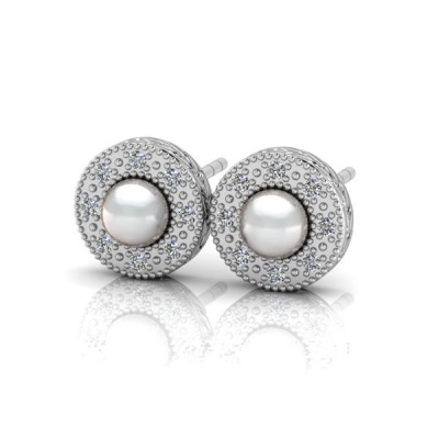 Photo of Why Jewellery Halo Diamond and Jewellery Pearl Studs - Silver