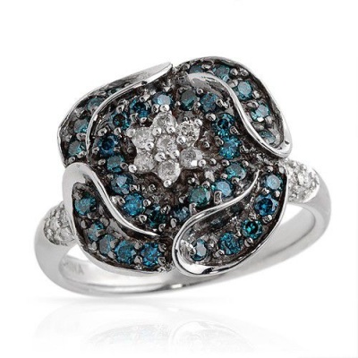 Photo of Miss Jewels - 0.53ctw Natural Blue & White Diamond Engagement Ring in 925 Sterling Silver