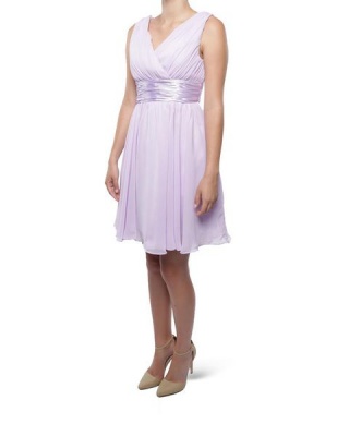 Photo of Snow White Shoulder V-Neck Cocktail Bridesmaid/Evening Gown - Lilac