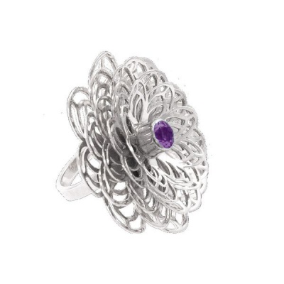 Photo of Dahlia Flower Ring - Purple Amethyst - Sterling Silver