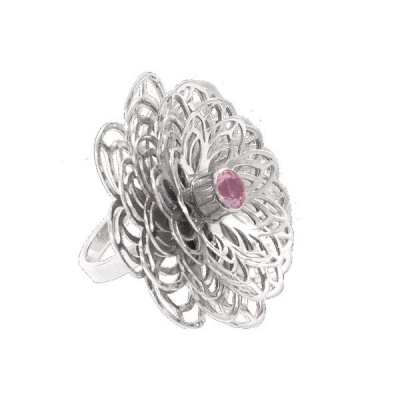 Photo of Jewellers Florist Dahlia Flower Ring - Rose Quartz - Sterling Silver