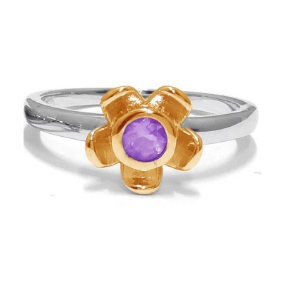 Photo of Forget Me Not Flower Ring - Purple Amethyst - Yellow Gold