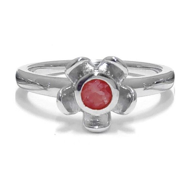 Photo of Forget Me Not Flower Ring - Red Garnet - Sterling Silver