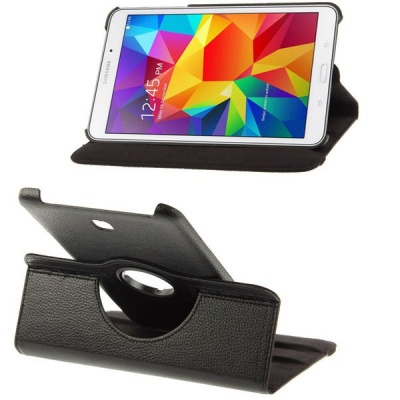 Photo of Samsung Tuff-Luv Leather Case with Holder/Rotating Case for Galaxy Tab E 9.6" - Black