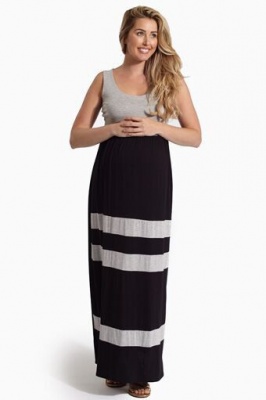 Photo of Absolute Maternity Striped Summer Maternity Dress - Black and Grey