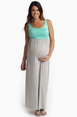 Photo of Absolute Maternity Colourblock Maxi Dress - Mint and Grey