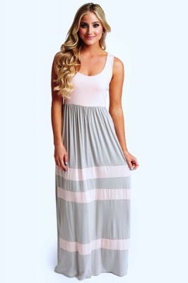 Photo of Absolute Maternity Striped Maternity Maxi Dress - Grey & Sorbet