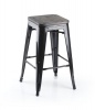 Cielo Matthew Metal Stool with Wooden Top - Black - Set of 4 Photo