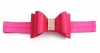Rhinestone Bows on Satin Elastic Headband - Fuchsia Photo