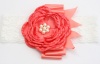 Layered Satin Flower with Pearl Centre on Lace Headband - Coral Photo
