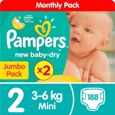 Photo of Pampers New Baby Dry - Size 2 Jumbo Pack - 2 x 94 Nappies