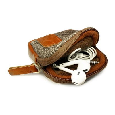 Photo of Tuff-Luv Herringbone Tweed Travel Case/Pouch for Earphones - Brown