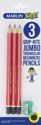 Photo of Marlin Kids 3 Jumbo Triangular Graphite Pencils & Sharpener