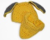 Unisex Bunny Beanie and Bib-scarf - Yellow and Grey Photo