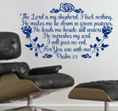 Photo of Vinyl Lady Decals Psalm 23 Roses Wall Art Sticker - Blue