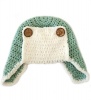 Crochet Aviator Hat In Pale Blue-Green Colour Photo