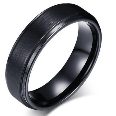 Photo of Cardina Jewels Black Tungsten Carbide Ring with Groove Detail