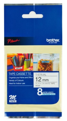 Photo of Brother M-K231 12mm x 8m Black on White Non-Laminated Tape