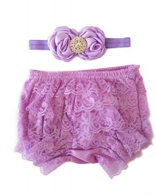 Photo of Baby Lace Diaper Cover and Double Satin and Rhinestone Headband SetCR429