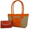 Fino Woven And Pu Trim Fashion Bag Pu / Crocodile Trim Purse Value Pack - Orange Photo