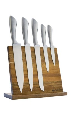 Photo of Eetrite - 6 Piece Stainless Steel Knives with Acacia Stand - Silver