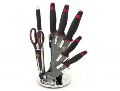 Photo of Berlinger Haus 8-Piece Marble Coating Knife Set With Stand Black & Red