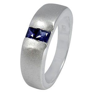 Photo of Miss Jewels - 925 Sterling Silver Sapphire Cubic Zirconia Wedding Band with Satin Finish