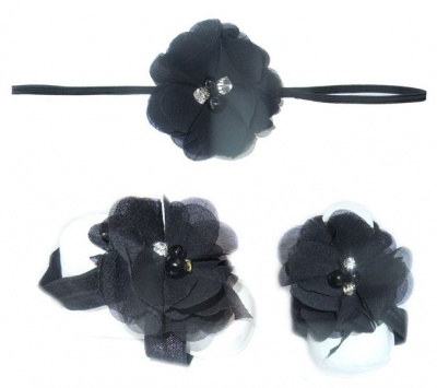 Photo of Baby Headbands Thin Diamante Headband with Barefoot sandal - Black
